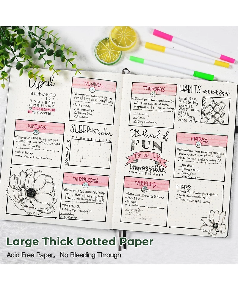 Danrong Hardcover Dotted Journal 3 Pack Thick No Bleed Paper Lay Flat Smooth Writing For Work School