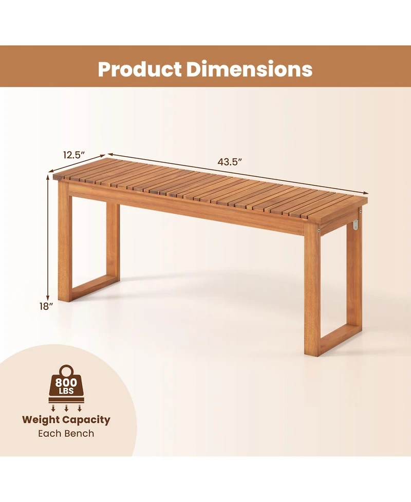 Gouun 43.5-inch Acacia Wood Outdoor Garden Bench with Slatted Seat