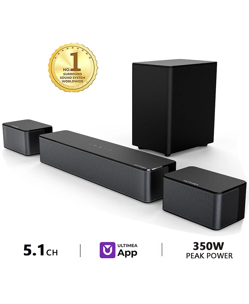 Ultimea Poseidon M3T 5.1 Surround Sound Bar, with Wireless Subwoofer and Rear Speakers, 350W