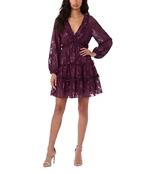 Taylor Petite Clip Tiered Floral Long-Sleeve Dress