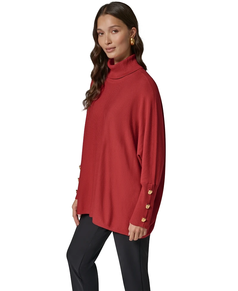 Donna Karan New York Petite Turtleneck Oversized Long-Sleeve Poncho