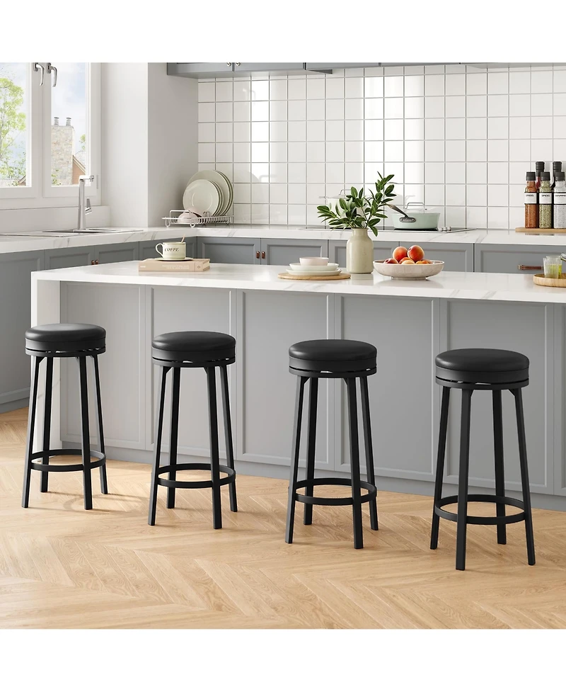 Gaomon Swivel Bar Stools Set of 4, Modern Backless Counter Bar Chairs with Pu Leather Padded Round Seat, Footrest for Kitchen Island Home Bar Cafe.