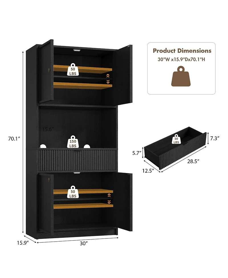 Gaomon Kitchen Pantry Cabinet, 70" Tall Storage Cupboard with Microwave Countertop, Drawer and Adjustable Shelves for Dining Room