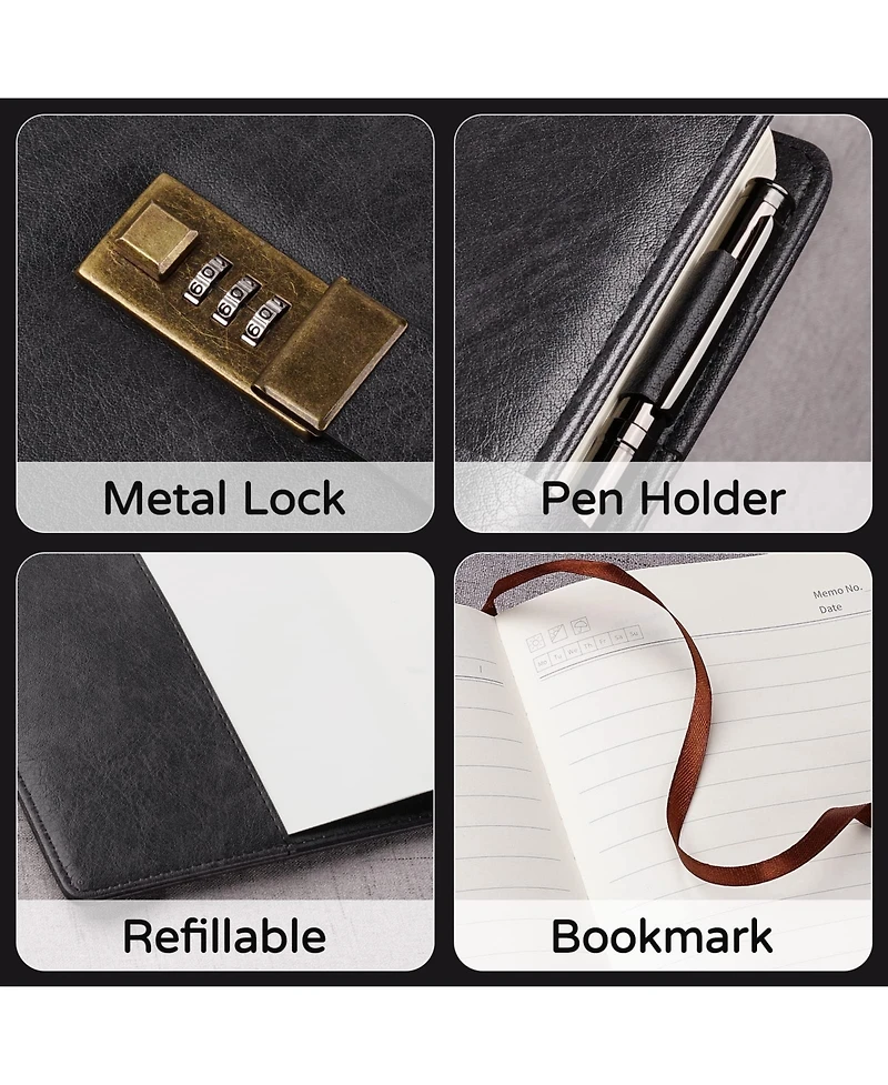 Danrong Lock Journal Pu Leather Diary With 240 Pages Lined Notebook Gift Set
