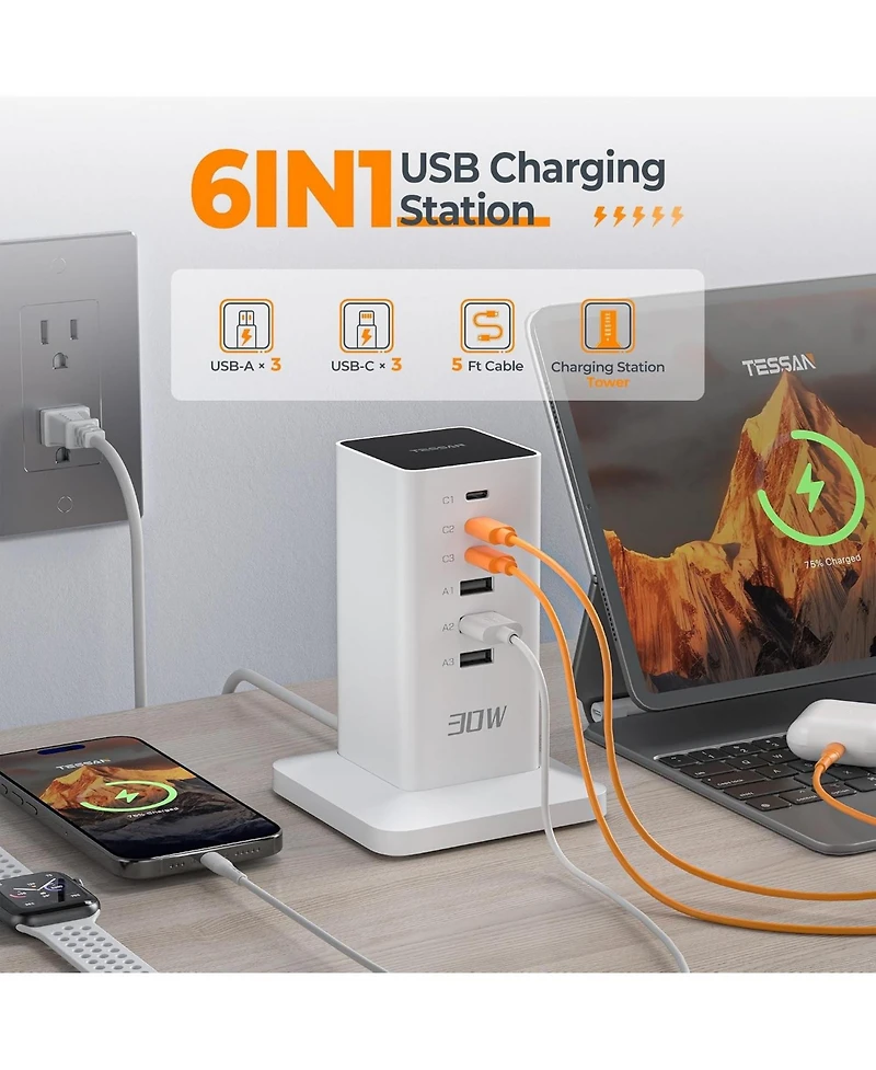 Tessan Magic Multiple-Port Usb-c Charging Station for Compatible Devices