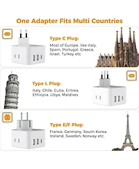 Tessan European and Italy Travel Plug Adapter with 3 Outlets and 3 Usb Ports