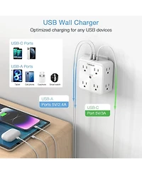 Tessan 8-Outlet 3-usb-Port (1 Usb-c) Wall Charger with 1700J Surge Protection for North American Plugs