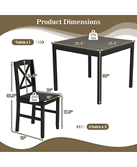Costway 3 Piece Dining Table Set Wooden Square Kitchen Table with 2 Upholstered Chairs