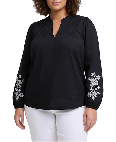 Torrid Plus Belle Isle V-Neck Bishop Sleeve Embroidered Blouse
