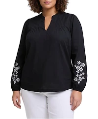 Torrid Plus Belle Isle V-Neck Bishop Sleeve Embroidered Blouse