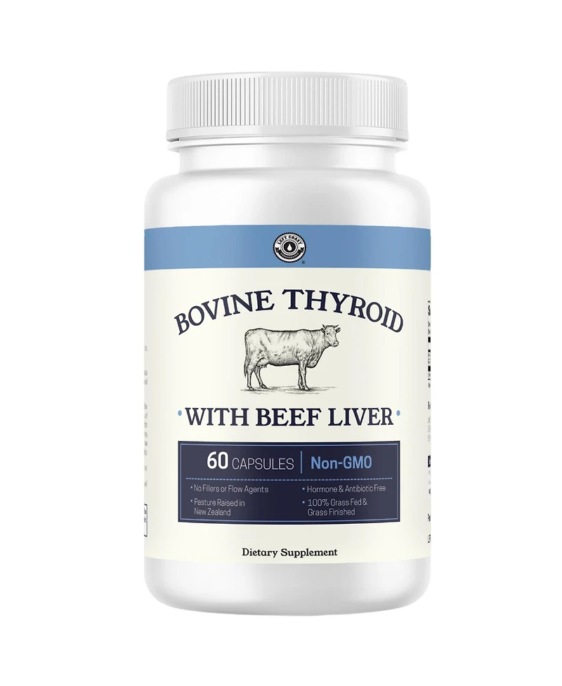 Left Coast Performance Grass Fed Bovine Thyroid and Liver Capsules, Non-gmo, Gluten Free, Pasture Raised, 60 Count