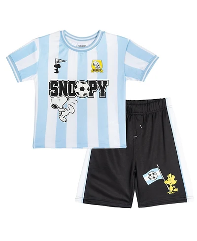 Peanuts Boys' 4-20 Snoopy Soccer Striped-Mesh Jersey and Shorts, 2-Piece Set