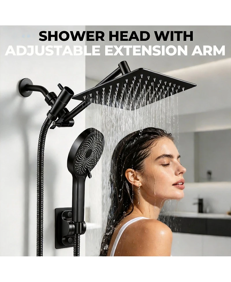 Cyqbd 8" Shower Head Rain Handheld Spray Extension Arm Flow Regulator System