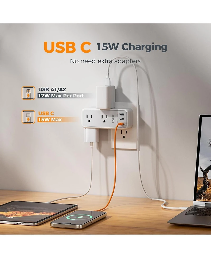 Tessan Rotating Outlet Splitter with 6 Ac Outlets and 3 Usb Ports