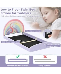 Sugift Twin Upholstered Kids Floor Bed Frame