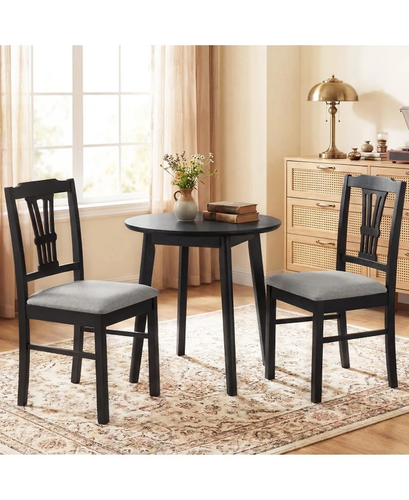 Sugift Set of 2 Upholstered Wooden Dining Chairs with Solid Rubber Wood Frame