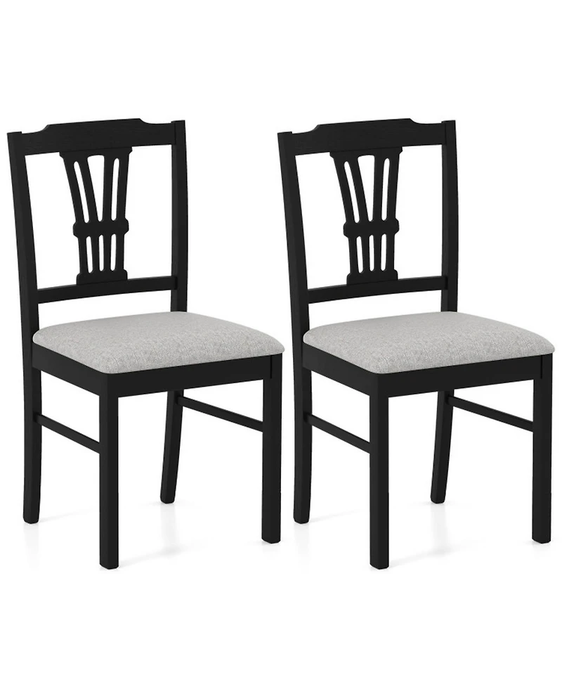 Sugift Set of 2 Upholstered Wooden Dining Chairs with Solid Rubber Wood Frame