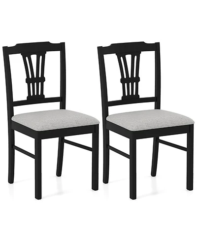 Sugift Set of 2 Upholstered Wooden Dining Chairs with Solid Rubber Wood Frame