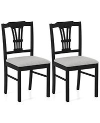 Sugift Set of 2 Upholstered Wooden Dining Chairs with Solid Rubber Wood Frame