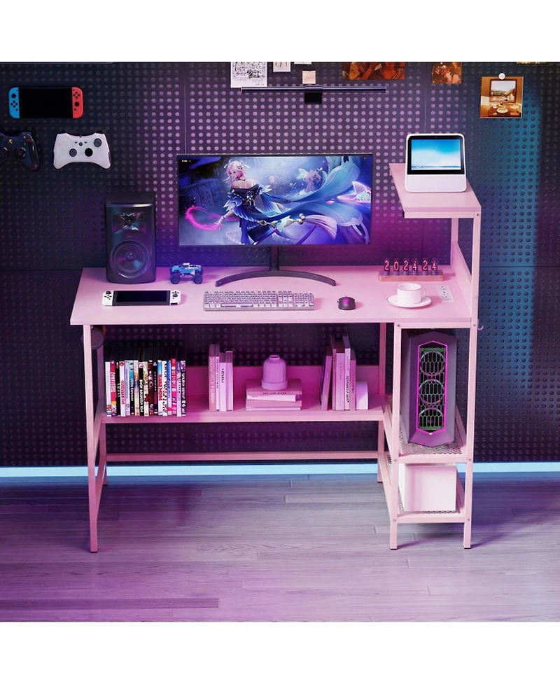 Sugift 48 Inch Computer Desk with Power Outlets and Storage Shelves
