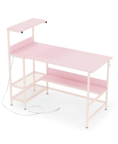 Sugift 48 Inch Computer Desk with Power Outlets and Storage Shelves
