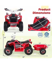 Sugift 6V Kids Atv Quad Car with Detachable Trailer Ride-On Toy, Ages 3+