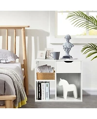 Gouun 3-Cube Bookcase Storage Organizer with Pull-Out Drawer and 2-Tier Shelves