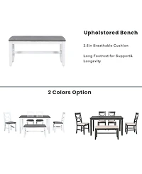 Boyel Living 6-Piece Wood Dining Table Set Kitchen Table Set with Upholstered Bench and 4 Dining Chairs, Farmhouse Style