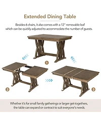 Boyel Living Mid-Century Solid Wood 7-Piece Dining Table Set Extendable Kitchen Table Set with Upholstered Chairs and 12" Leaf for 6