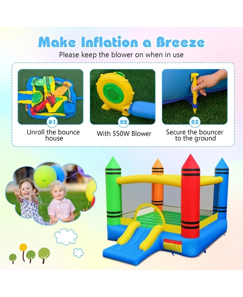 Hongge 2-in-1 Crayon Themed Inflatable Bounce House, Accommodates Up to 2 Children, Ages 3-12