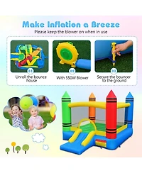 Hongge 2-in-1 Crayon Themed Inflatable Bounce House, Accommodates Up to 2 Children, Ages 3-12