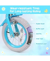 Hongge 14-Inch Girls' Bike with Padded Saddle and Training Wheels, Ages 3-4