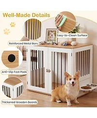 Hongge 31.5 in Wooden Dog Kennel End Table with Swivel Feeding Bowls