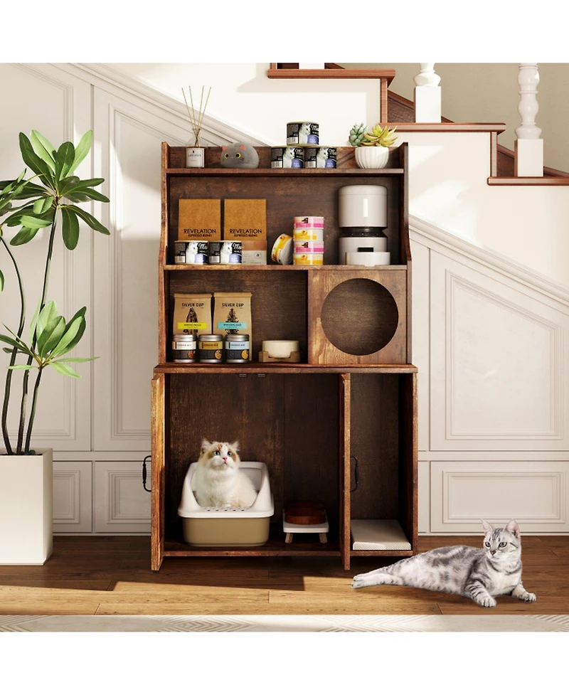 Hongge 31 in Industrial Cat Litter Box Enclosure with Storage Shelves
