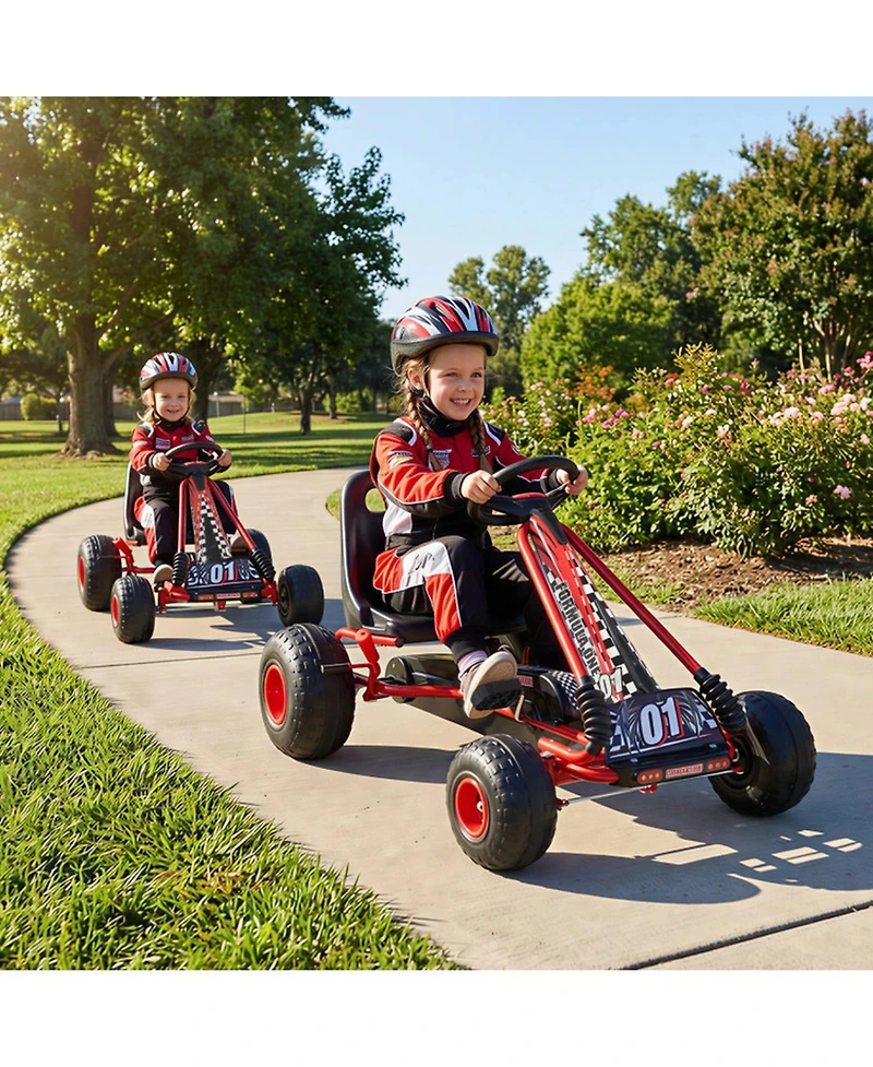 Hongge Pedal Go Kart with Adjustable Seat, Hand Brake and All-Terrain Wheels, 77 lb Capacity, Ages 3-8