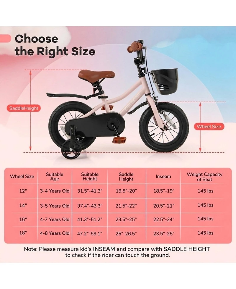 Hongge 12-Inch Kids' Bike with Training Wheels, Adjustable, Ages 3-4