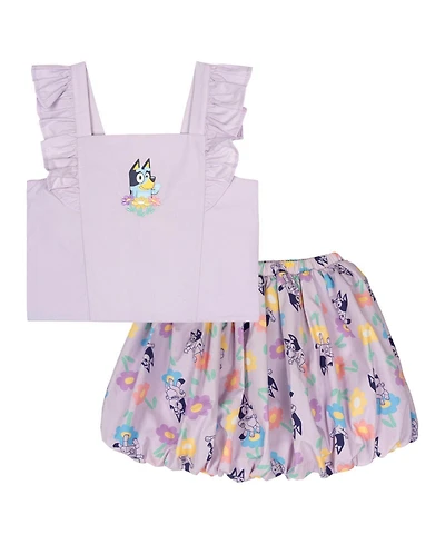 Bluey Girls' 4-16 Square-Neck Ruffled Tank Top and Skort, 2-Piece Set