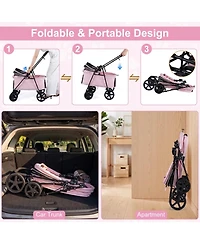 Sugift Pet Stroller for Small Medium Dogs Foldable with One-Step Rear Brake and Canopy