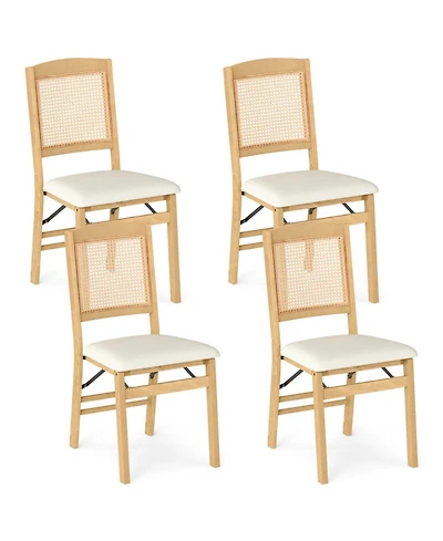 Sugift Set of 4 Folding Dining Chairs with Rubber Wood Frame and Linen Padded Seat