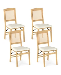 Sugift Set of 4 Folding Dining Chairs with Rubber Wood Frame and Linen Padded Seat