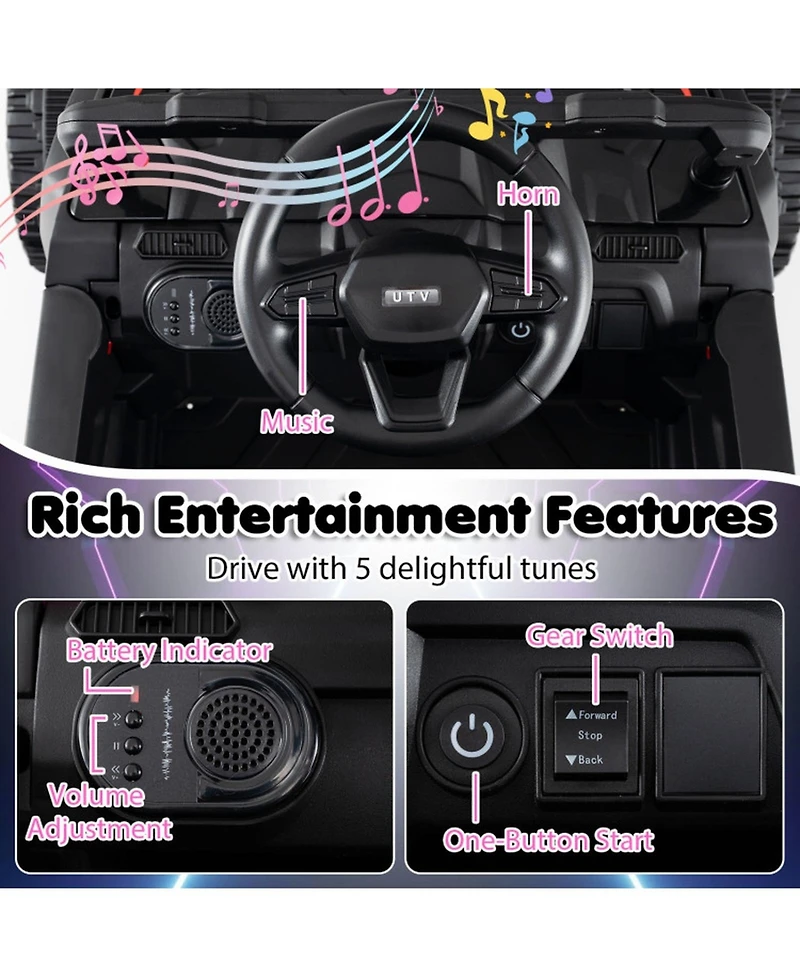 Hongge 12V Kids Ride-On Tractor with Detachable Trailer Parent Remote and Led Lights
