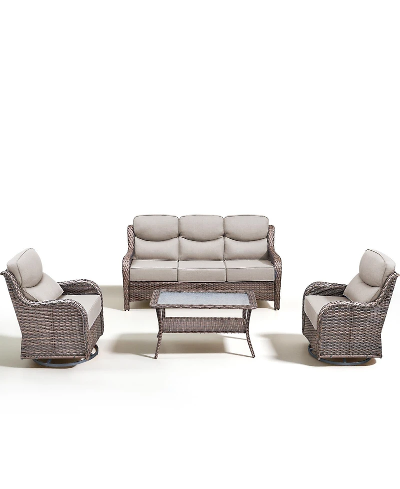 Pocassy High Back Patio Furniture Set with Swivel Chairs, Outdoor Wicker Conversation Sets 6inch Cushions, 4 Piece Outside Sofa