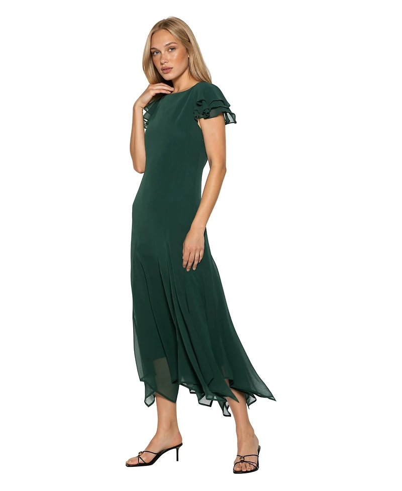 Alexia Admor Women's Kaelith Ruffle-Sleeve Asymmetrical-Hem Midi Chiffon Dress
