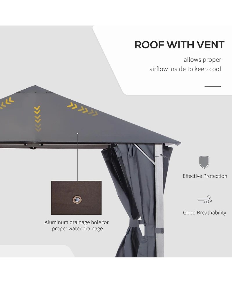Outsunny Patio Gazebo 10' x 10' Outdoor Soft Top Canopy Tent with Zippered Mesh Sidewalls, Privacy Curtains, Netting, Dark Grey