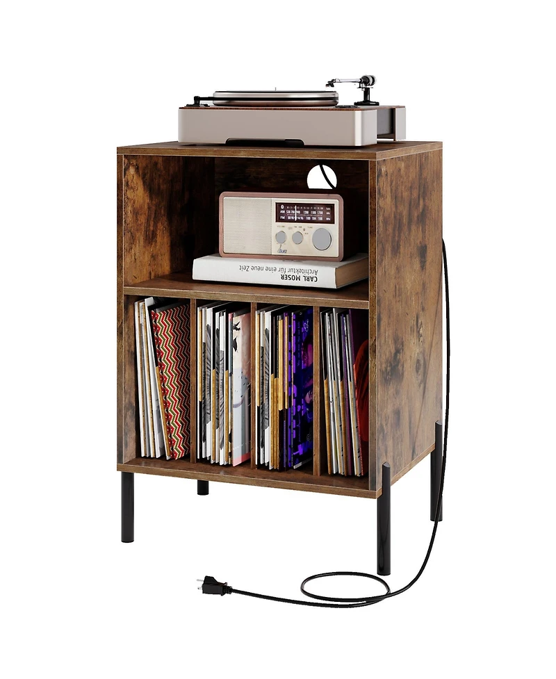 Mecale Record Player Stand with Storage Shelf and Charging Station