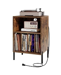 Mecale Record Player Stand with Storage Shelf and Charging Station