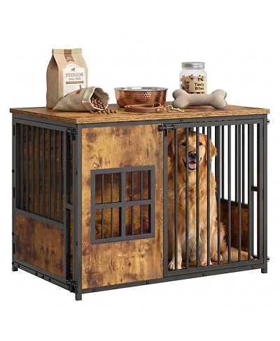 6thdruple Wooden Dog Crate Furniture, Indoor Large Pet Kennel End Table with Storage Top