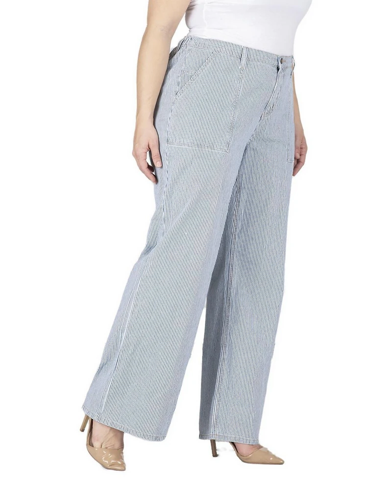 Standards & Practices Women's Mona High-Rise Wide-Leg Striped Denim Pants