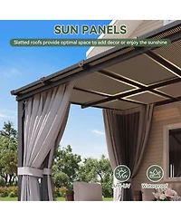 Aoxun 12'x10' Wall Mounted Lean to Gazebo, Aluminum Pergola with Polycarbonate Roof, Curtains and Mosquito Net