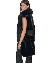 Dkny Women's Patch-Mix Mid-Length Collared Faux Fur Vest